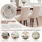 Kiztir Velvet Dining Chair Set of 2, Modern Kitchen Chairs with Nailhead Trim, 2 Pieces Upholstered Dining Room Chairs for Living Room, Bedroom (Beige)