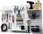 Wall Control 4 ft. Metal Pegboard Organizer - Standard Tool Storage Kit & Deluxe Hook Assortment for Slotted Tool Board - White