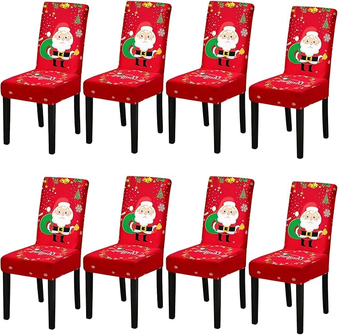 Christmas Chair Covers, Stretch Dining Room Chair Covers Set of 8, Christmas Decoration/Home Decor Chair Protector Slipcovers