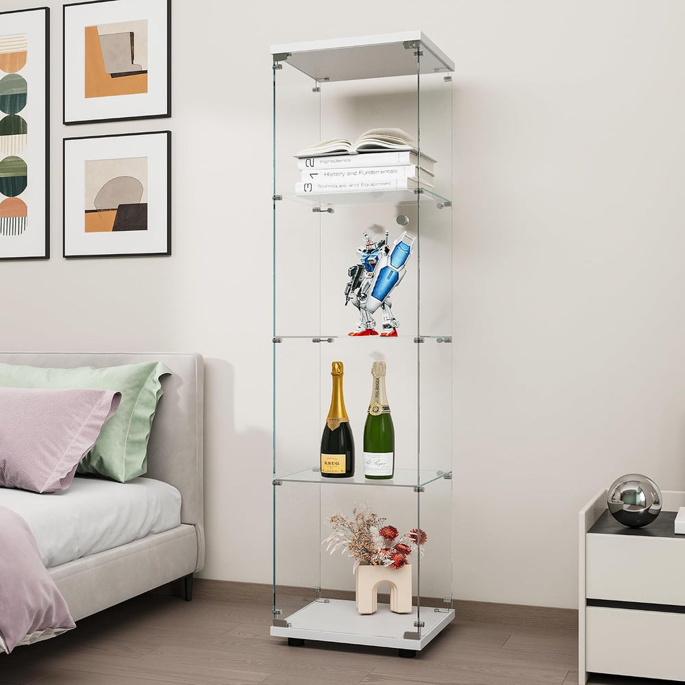FANYUSHOW Tempered Glass Display Cabinet 4-Shelf Curio Cabinet with Security ...