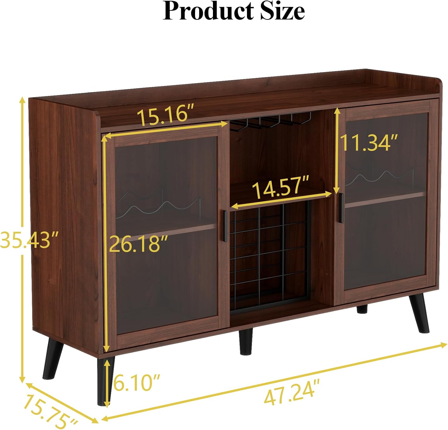 Wine Bar Cabinet with Led Light, Home Coffee Cabinet with Wine & Glass Rack | Kitchen Buffet Sideboard with Storage Shelves, Freestanding Liquor Cabinet for Living Room, Dining Room (Walnut)