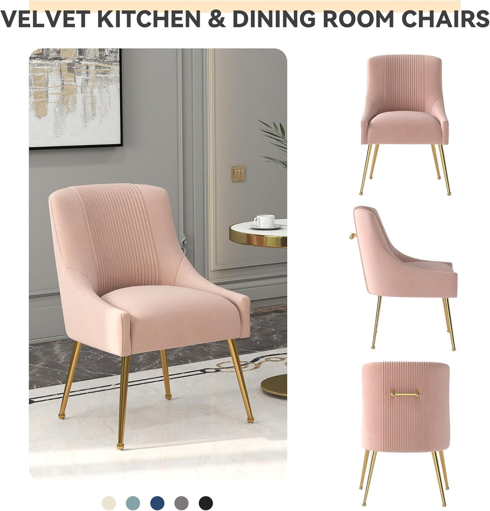Modern Dining Chairs, Velvet Upholstered Dining Room Chairs with Gold Legs,Tu...