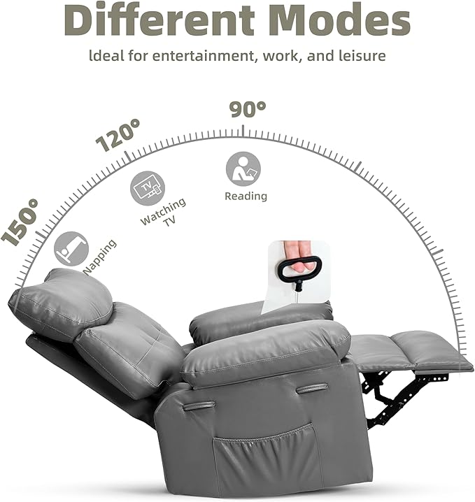 GarveeHome Oversized Leather Recliner Chair, Extra Wide Manual Recliner for Adults, Lazy Chair with 1.5X Sponge Comfort Arm and Back for Living Room, Bedroom, Nursing Room