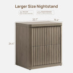 SICOTAS Night Stand Set of 2 Nightstands with 2 Drawers Storage Bedside Table Large Fluted Bed Side End Table Modern 24.4" Tall Wide Night Stands for Bedroom Living Room Sofa Couch Office, Grey Alder