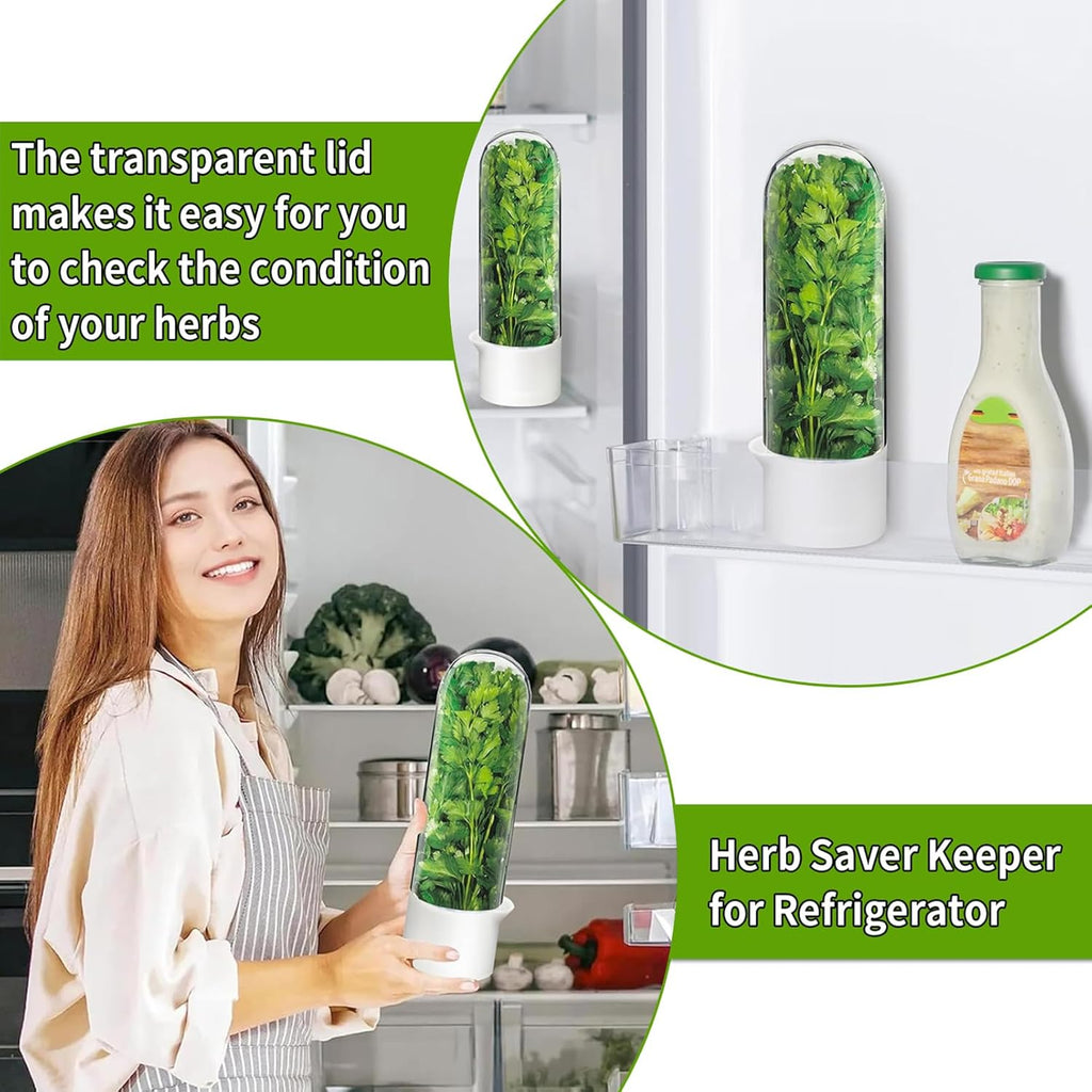 Cilantro Container for Fridge, Herb Saver for Refrigerator - Fresh Herb Keeper for Cilantro, Basil, Asparagus, Parsley, Keeps Greens Vegetables for 2-3 Weeks