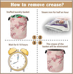 Laundry Hamper,Pink Flower Laundry Basket,Cherry Blossom Waterproof Oxford Cloth Storage Basket with Handle for Clothes Books Nursery Home Storage Sundries 16"x20"