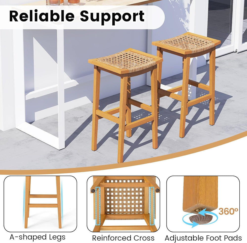 GIANTEX Outdoor Wooden Bar Stools Set of 2, 29" Backless Patio Barstools...