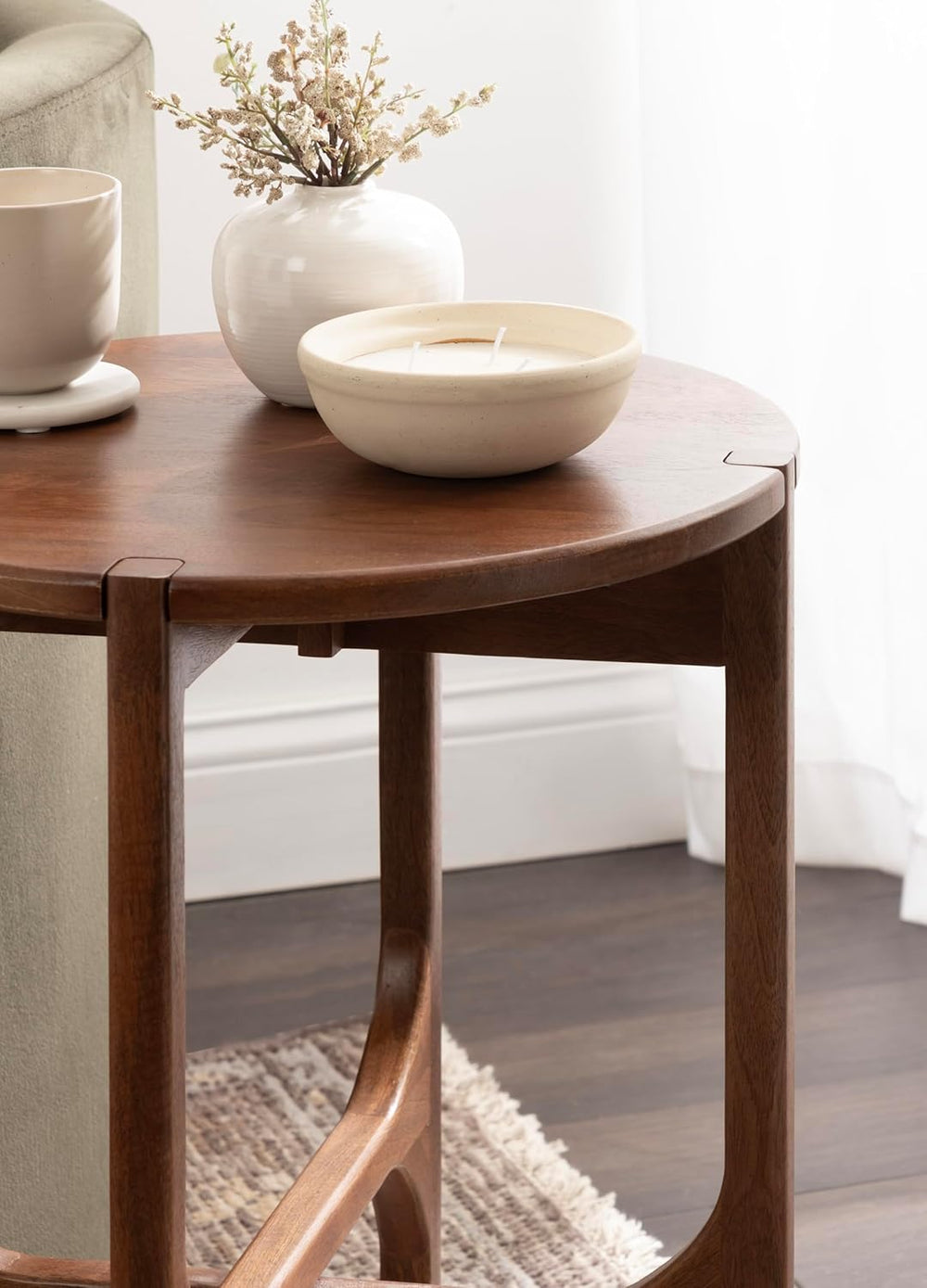 Kate and Laurel Kroscove Modern Geometric Mango Wood Round Side Table, 18 x 1...