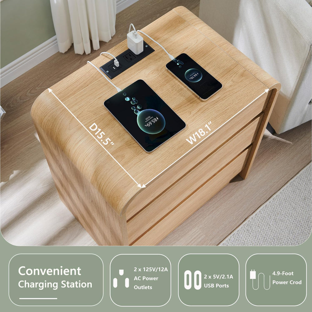 Aitjunz 25" Tall Modern Nightstand with Charging Station, 23.6''...