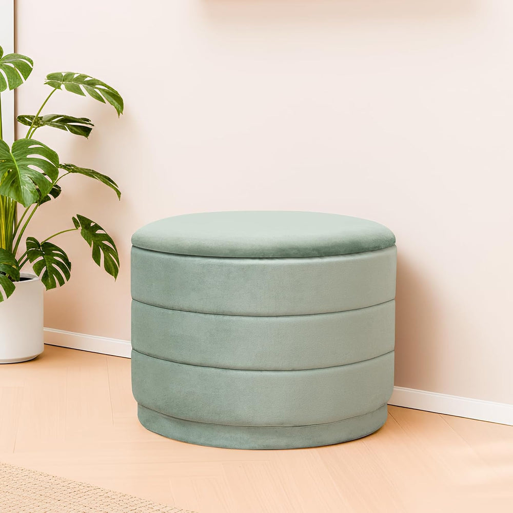 23" Round Velvet Storage Ottoman with Reversible Lid, Soft Padded Footre...