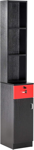 BarberPub Locking Wall Mount Hair Styling Barber Station Drawer Storage Beauty Salon Spa Equipment for Barber Salon 3036-1 (Black&Red)