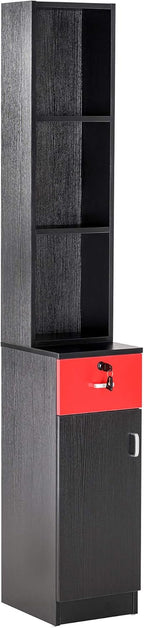 BarberPub Locking Wall Mount Hair Styling Barber Station Drawer Storage Beauty Salon Spa Equipment for Barber Salon 3036-1 (Black&Red)