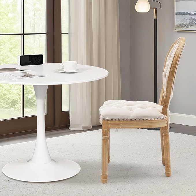 3-Piece 31.5" Round Dining Table Set for 2 with Upholstered Chairs – Space-Saving Modern Small Kitchen Cafe Bistro Set(Round Beige Velvet Chair)