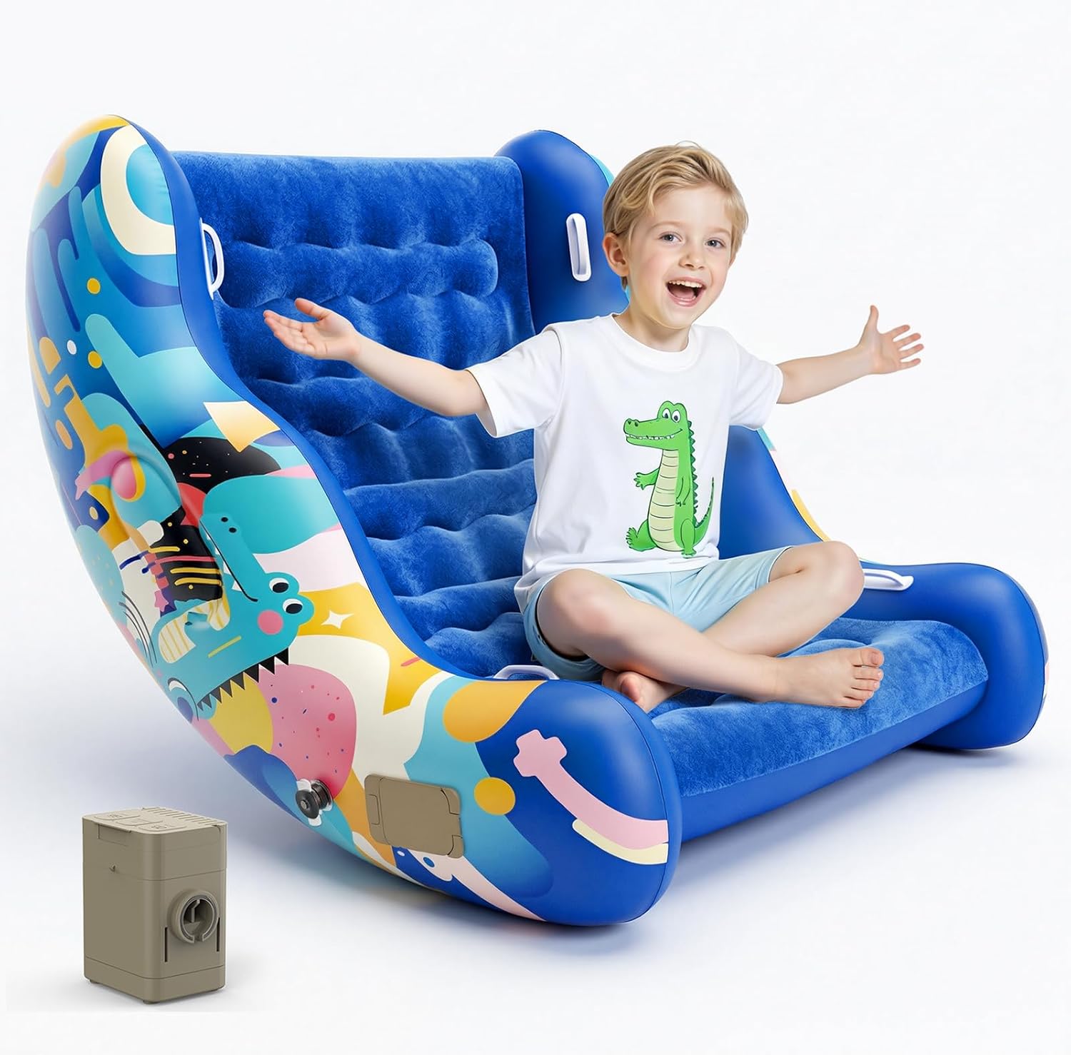 Inflatable Sensory Chair for Autistic Kids – Toddler Rocking Chair for Sensory Seeking, ADHD & Calming – Blow Up Crash Pad for Deep Pressure Therapy in Sensory Room, Birthday Gifts for Boys Girls