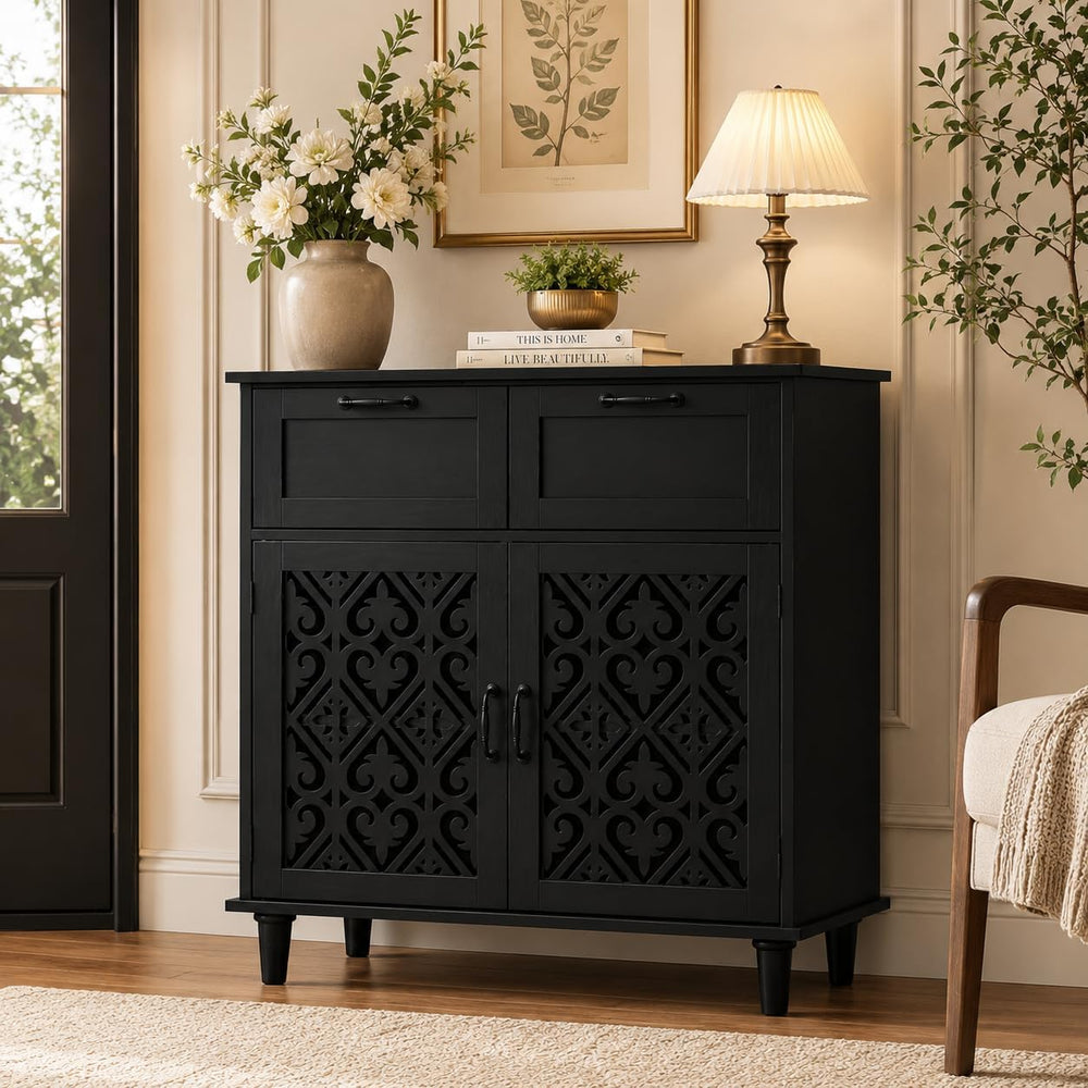 Sideboard Cabinet with 2 Doors & 2 Drawers - Adjustable Storage Console T...