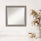 Amanti Art Grey Wall Mirror 24x24 Greywash Square Bathroom Mirror for Wall Decor Living Room, Medium Country Rustic Wood Frame, Hangs Horizonally and Vertically, Bathroom Decor, Beveled Edge