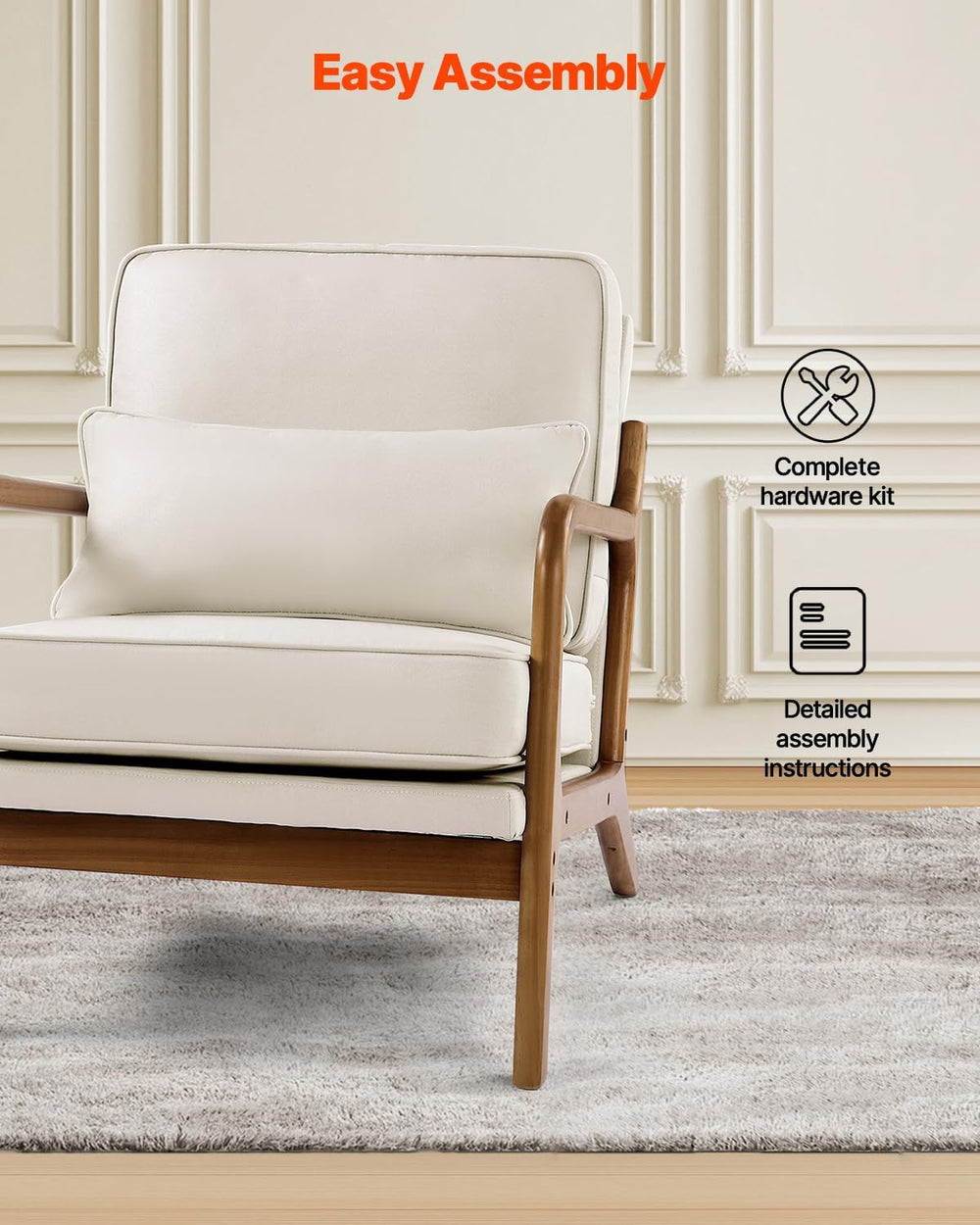 VEVOR Accent Chair, Mid Century Modern Armchair with Solid Wood Frame and Non...
