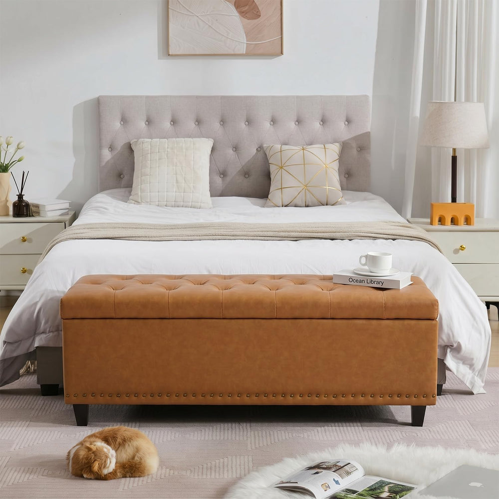 Tbfit 50.8" Ottoman with Storage, Button‑Tufted Bench with Safety Hinge ...