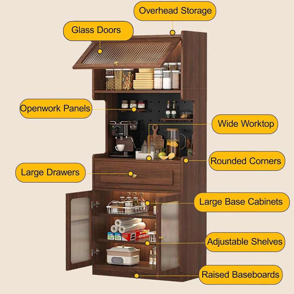 Farmhouse Kitchen Pantry Cabinet with Doors Storage & Adjustable Shelves,...