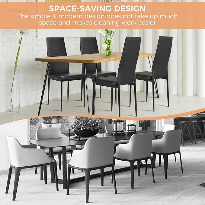 ERGOMASTER Dining Chairs Set of 4 Black PVC Dining Room Modern Soft Leather Padded Living Room Side Chairs with Sturdy Metal Legs & Non-Slip Feet Pads