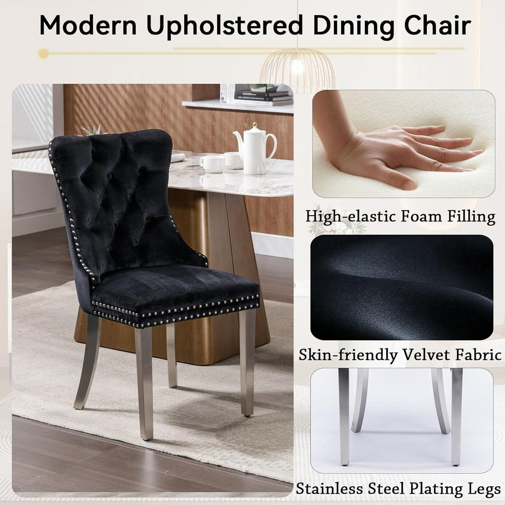 7 Piece Dining Table Set with Chairs, Faux Marble Dining Table and Black Chai...