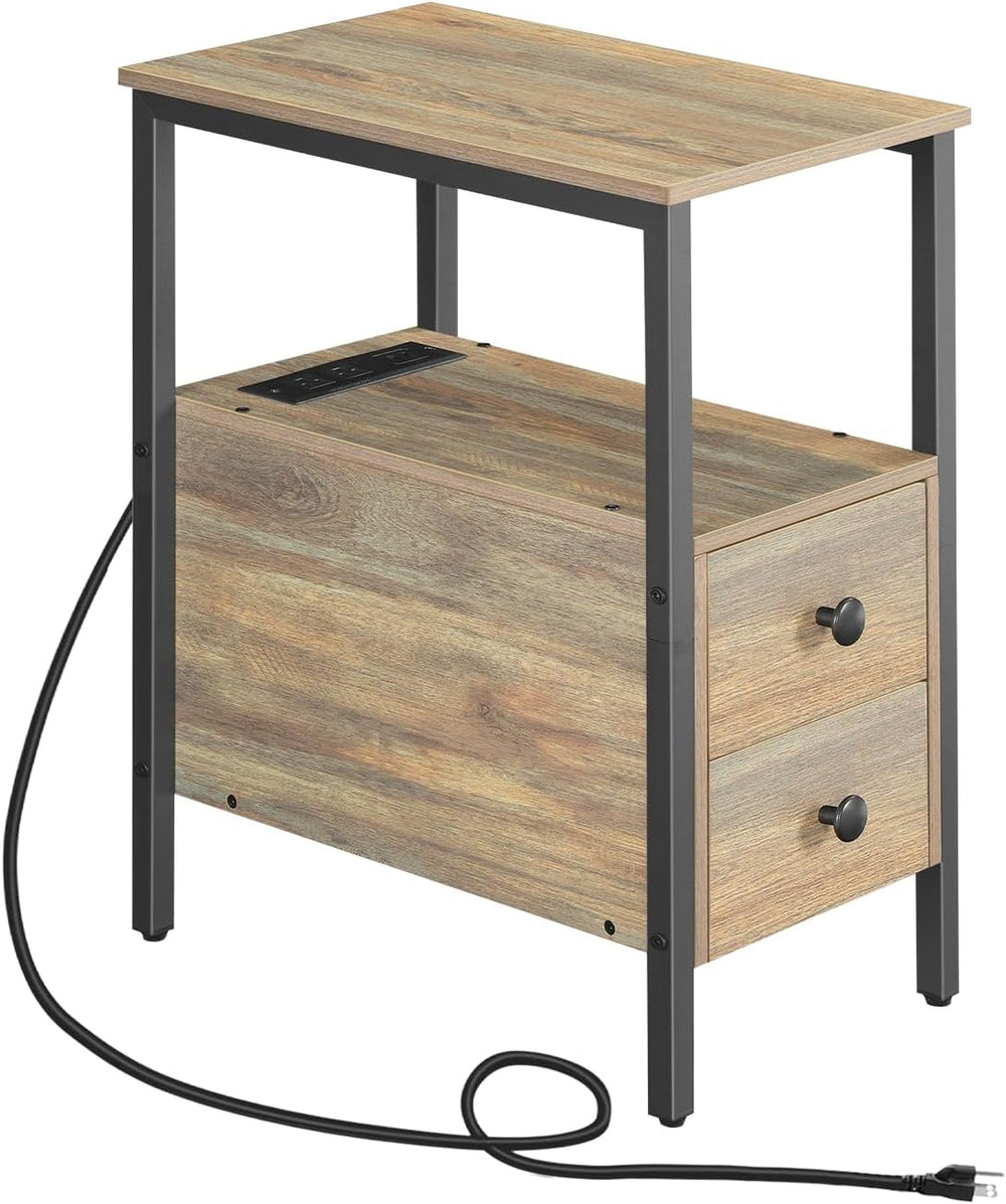 HOOBRO End Table with Charging Station, Narrow Side Table with 2 Drawer &...