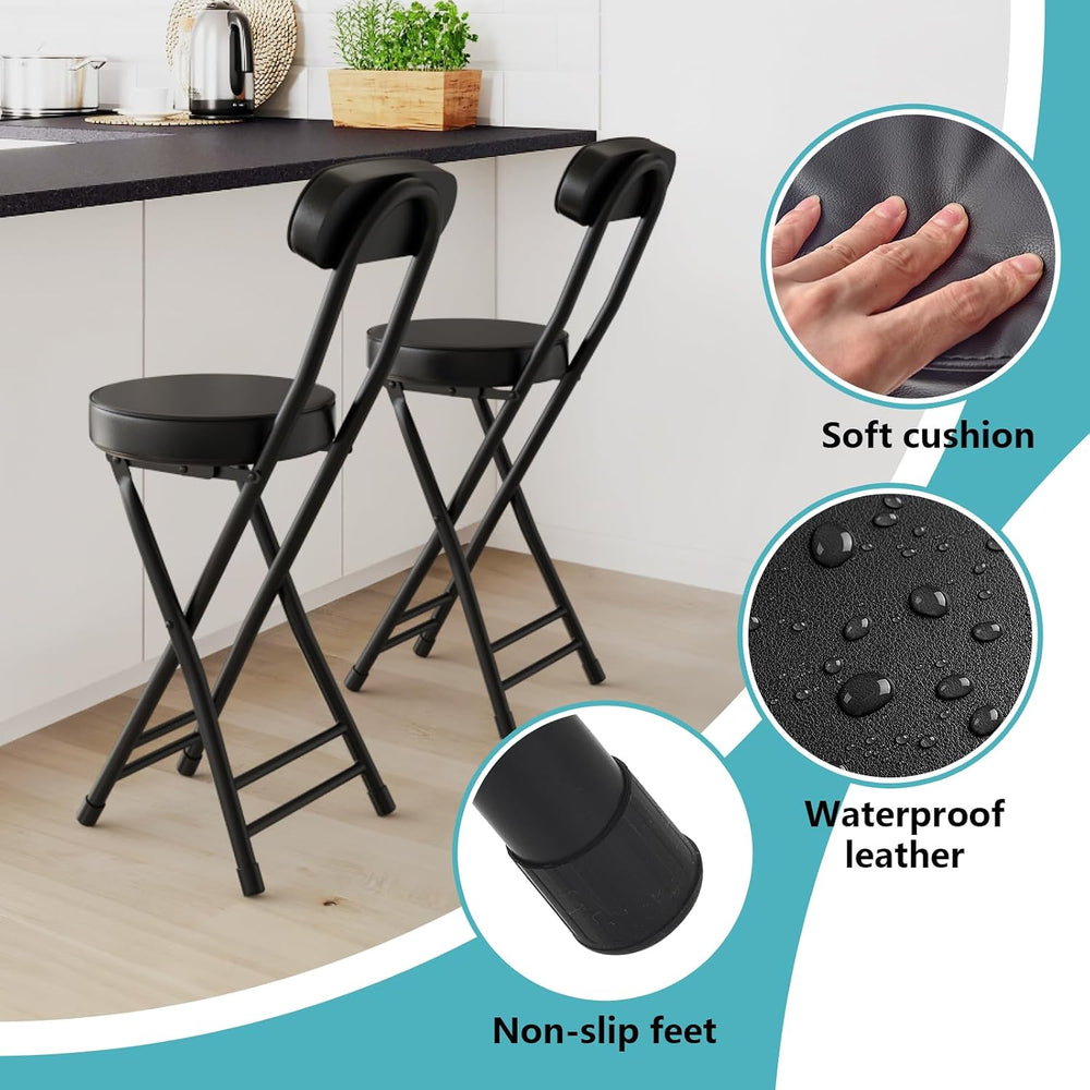 Folding Stool,Cushioned Padded Folding Bar Stool,24inch Black Height Heavy Du...