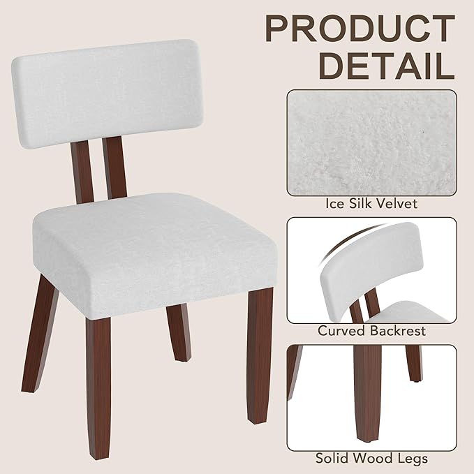 GOTMINSI Mid Century Modern Dining Chairs,Velvet Farmhouse Upholstered Kitchen Chairs, Accent Curved Backrest Dining Room Chairs with Hardwood Legs (Beige-Walnut Legs, 6PCS)