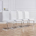 AZmac Modern Leather Dining Chairs Set of 4,Armless Kitchen Chairs,Dining Room Chairs with Upholstered Padded Seat and Sturdy Chrome Legs for Dining Room,Kitchen (Set of 4, White+PU Leather)
