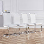AZmac Modern Leather Dining Chairs Set of 4,Armless Kitchen Chairs,Dining Room Chairs with Upholstered Padded Seat and Sturdy Chrome Legs for Dining Room,Kitchen (Set of 4, White+PU Leather)