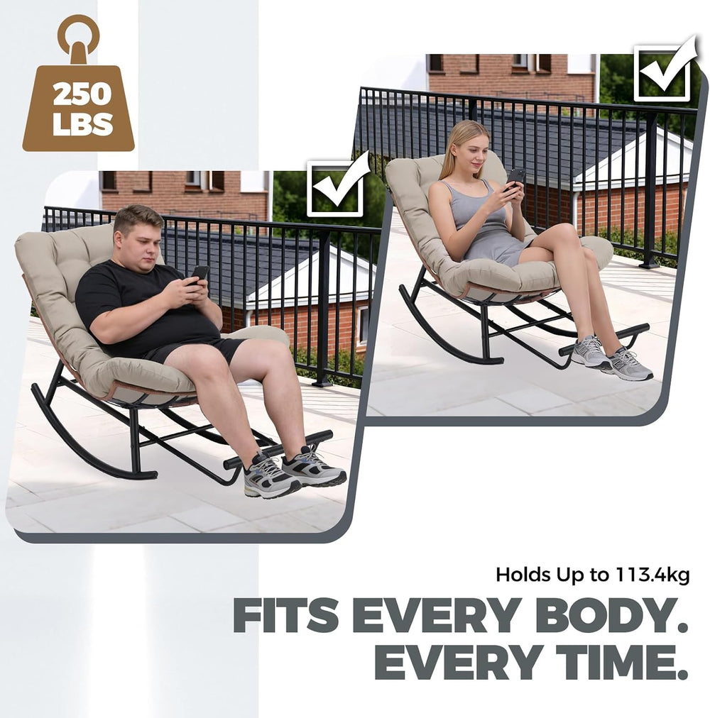 COMHOMA Outdoor Rocking Papasan Chair, Oversized Wicker Patio Rocker, Indoor ...