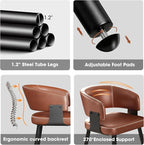 Modern Dining Chairs Set of 6, Upholstered Faux Leather Kitchen Side Chairs with Curved Open Back, Elegant Decorative Stitching, Easy Assembly for Dining Room, Restaurant, Cafe,Vintage Brown