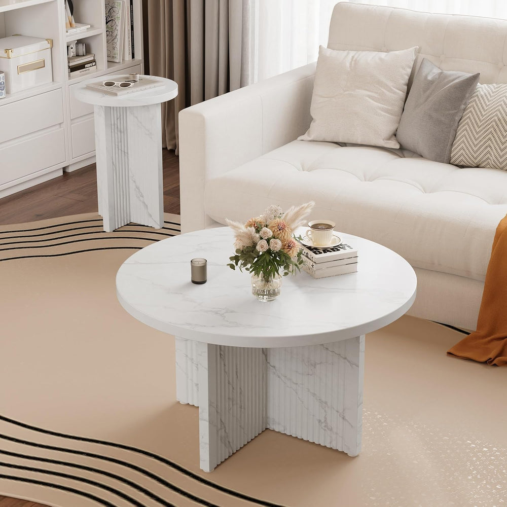 LEVNARY 2-Piece Round Coffee Table Set, 31.5" Coffee Table & 15.78&q...