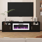 Lemberi Fireplace tv Stand with 36 inch White Fireplace Up to 90" TVs, LED Light Entertainment Center and Storage, 80" Modern Wood Media TV Console with Highlight Cabinet for Living Room (Black)