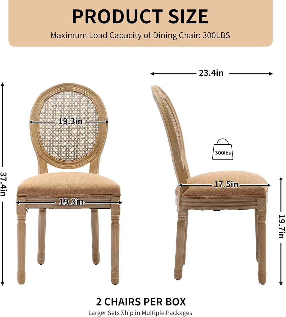 Vintage French Rattan Dining Chairs Set of 4, Round Back Accent Chairs with R...