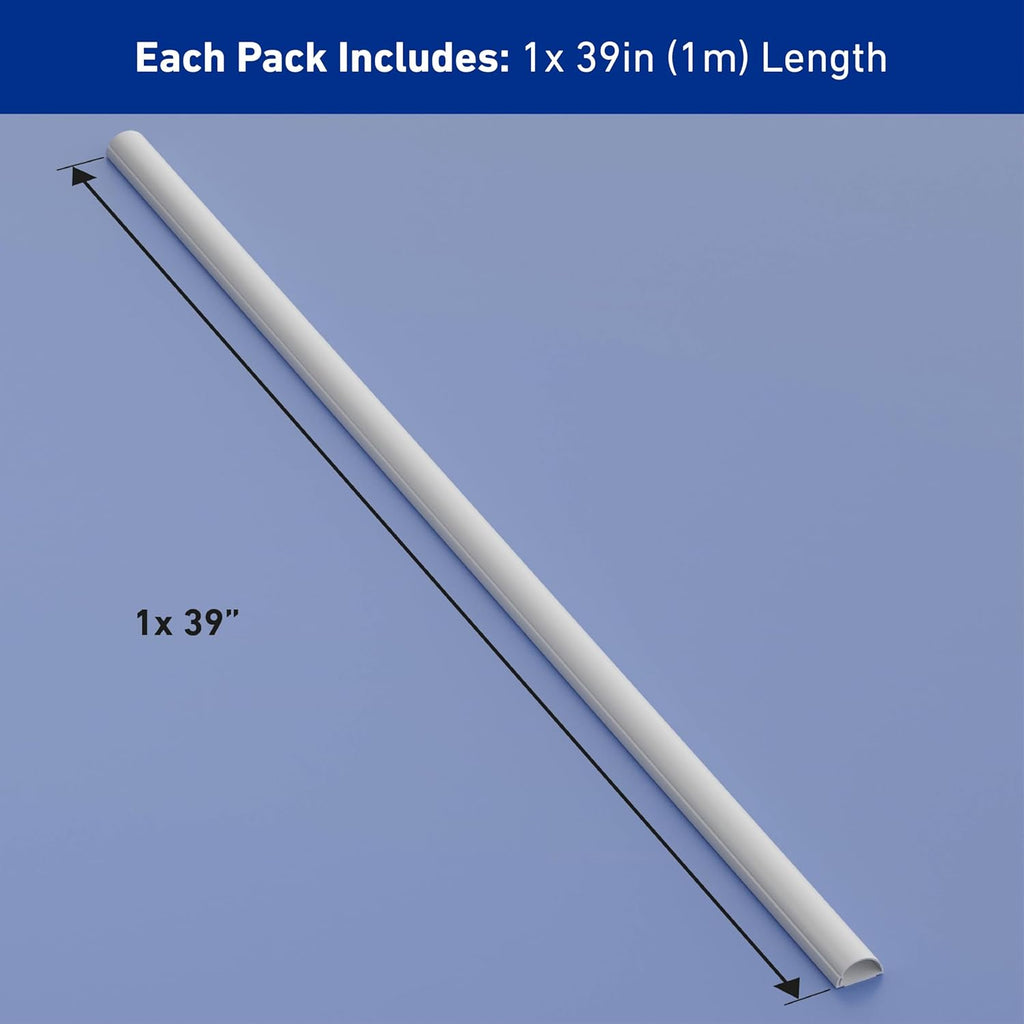 D-Line Cable Raceway On-Wall Cord Cover | 1D3015W | Surface Mount Electrical Channel to Hide and Conceal Cords, Cables, and Wires | White, Paintable