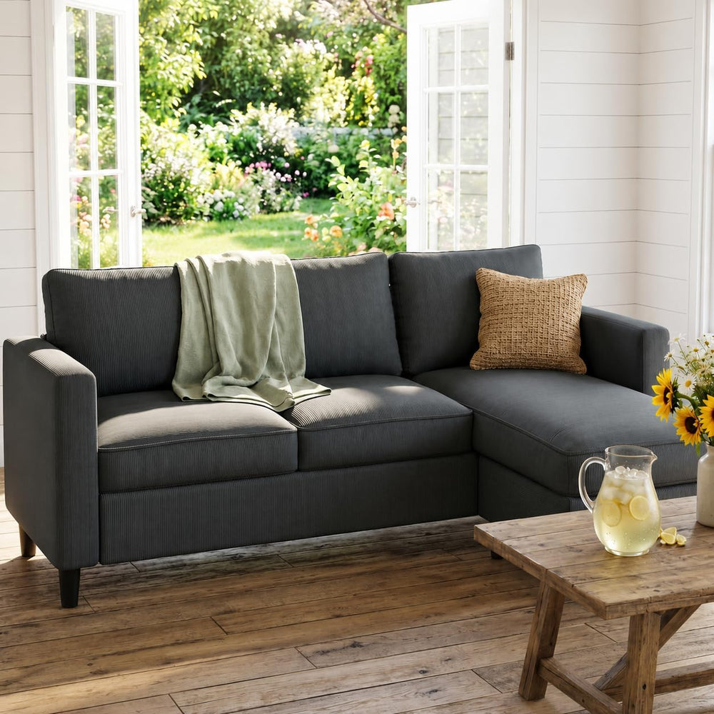 SUNLEI L-Shaped Sectional Couch, Modern Grey Reversible Sectional Sofa with R...