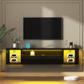 SogesHome 55'' Floating TV Stand with LED Lights, Wall Mounted Entertainment Center with 3 Storage Shelves, Modern Media Console Cabinet for Living Room and Bedroom, Black