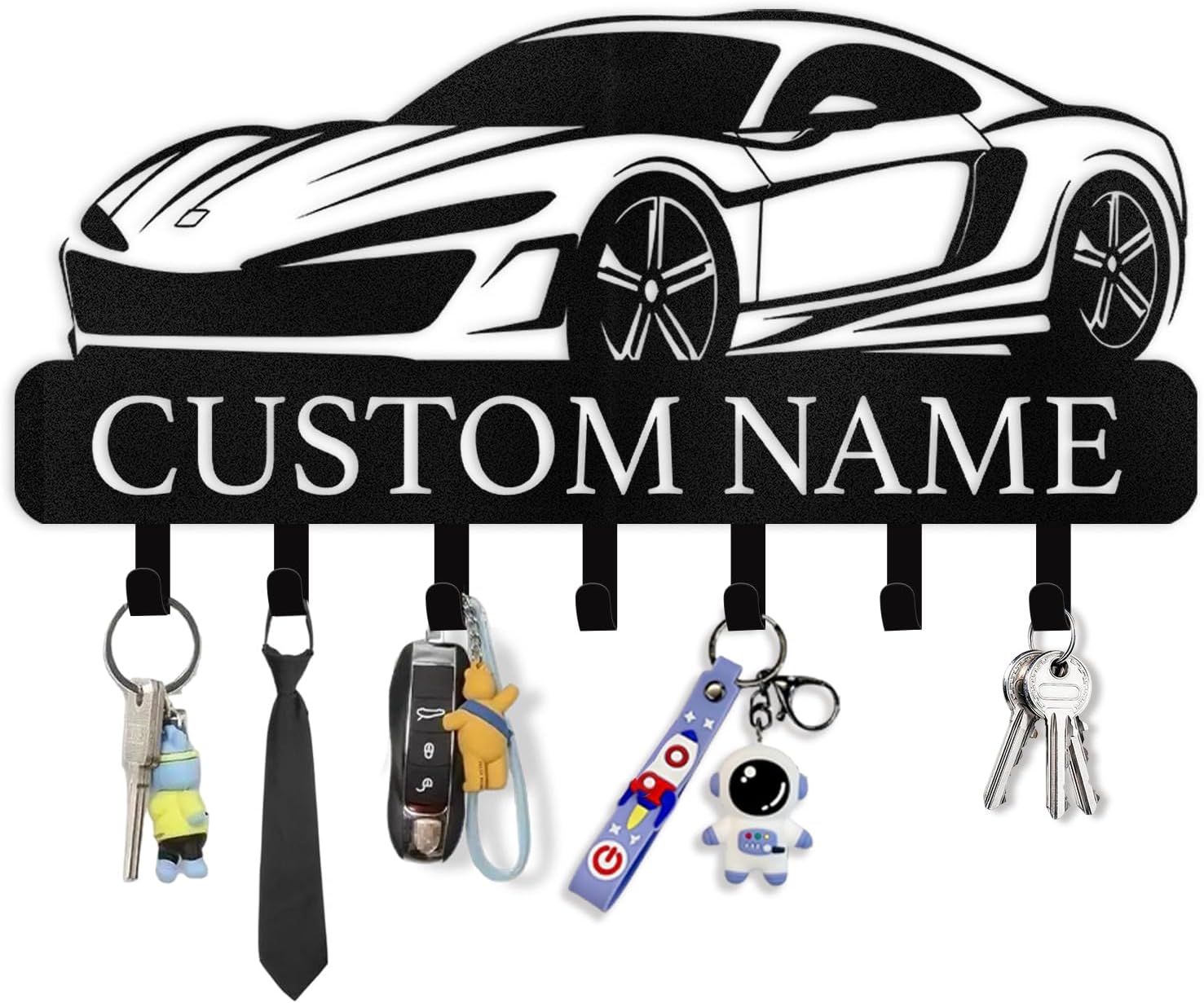 Personalized Key Holder Wall Mount - Custom Key Rack Wall Mount with Hooks, Metal Key Rack Organizer, Car Design Key Hanger, Coat Rack, Wall Mounted Decor for Entryway, Front Door, Office