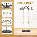 MODOWEY Rotating Necklace Holder Organizer Display Stand with 24 Hooks, Metal Spinning Tree for Long Necklace Hanger Selling, Tall Spinning Bracelet Storage Rack for Men Women Dresser, Black