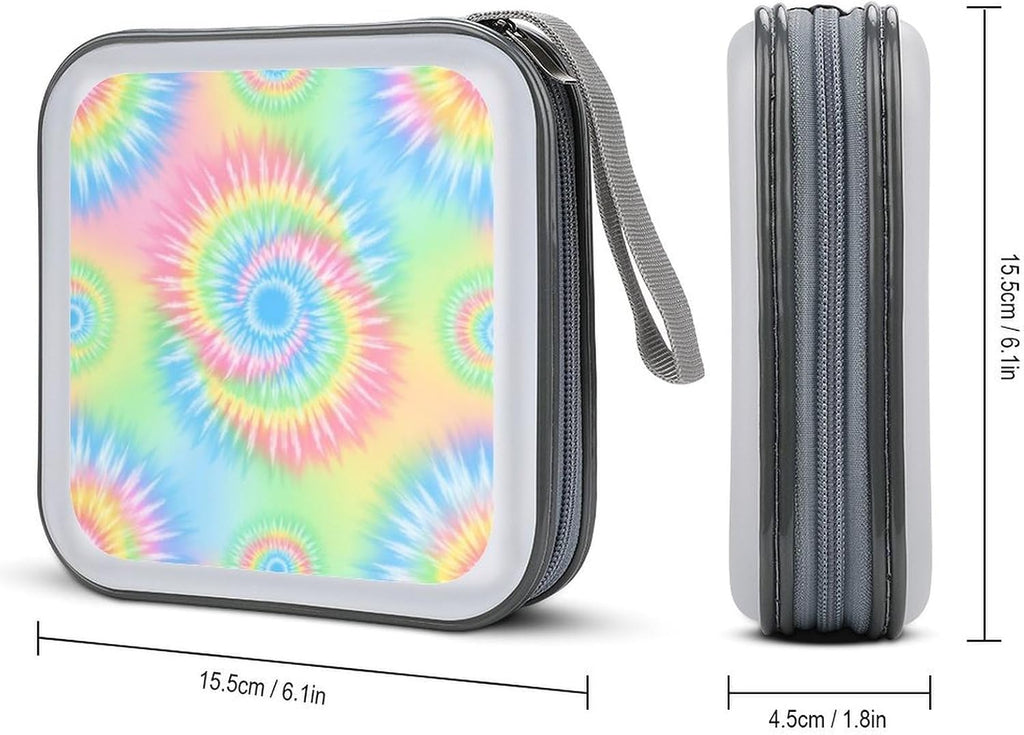 Portable CD/DVD Holder Pink Rainbow Tie Dye, 40-Capacity Hard Case with Zipper, Protective Storage Binder for Music Movies Game Discs