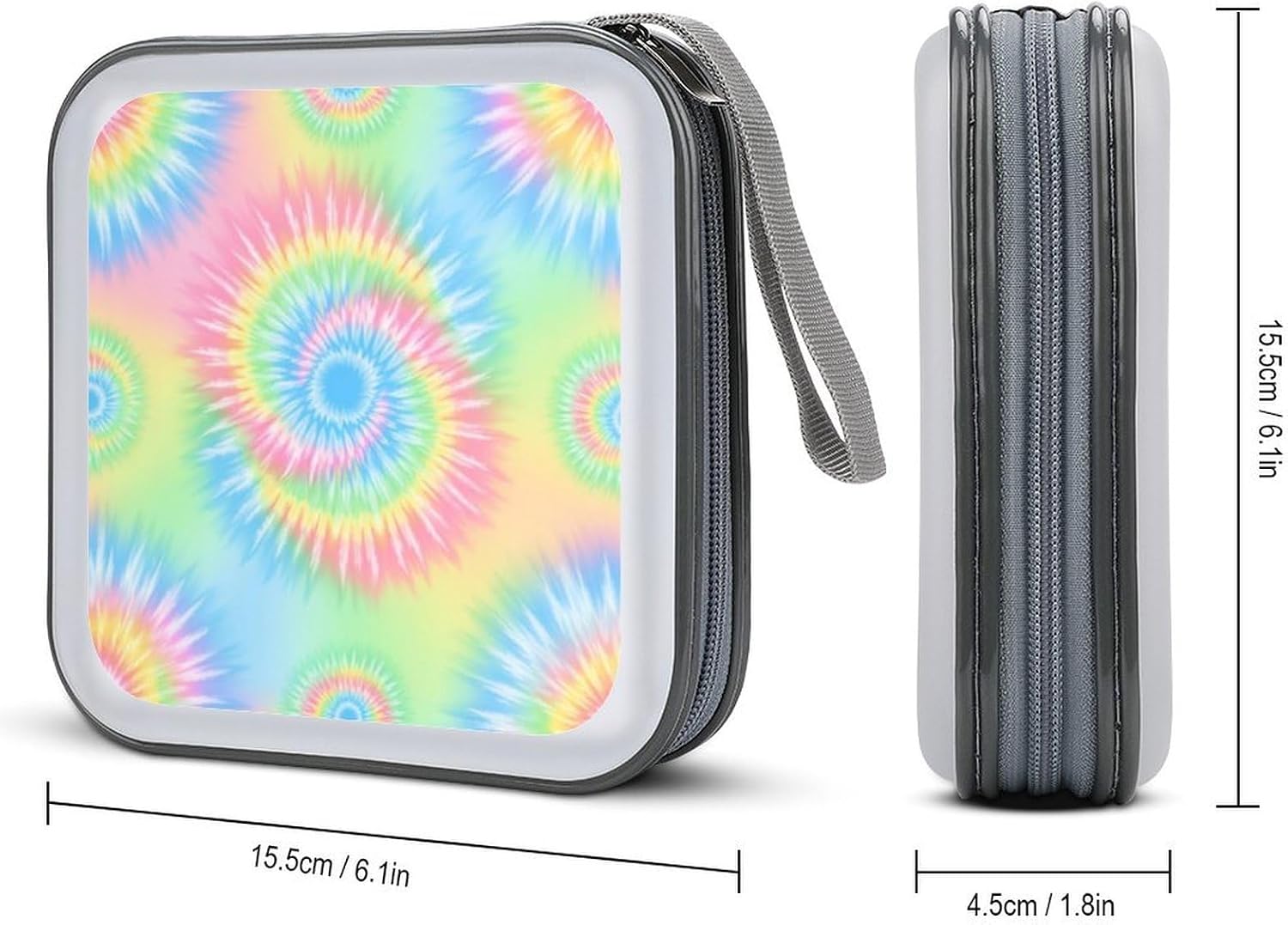 Portable CD/DVD Holder Pink Rainbow Tie Dye, 40-Capacity Hard Case with Zipper, Protective Storage Binder for Music Movies Game Discs