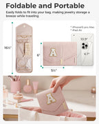 BAGSMART Travel Jewelry Organizer Case M Initial Foldable Jewelry Roll for Journey Rings, Necklaces, Earrings, Bracelets,Mini,Letter M,Soft Pink