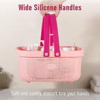 JiatuA Plastic Storage Basket with Handle Portable Shower Caddy Tote Organizer Basket Bin for Bathroom Kitchen Dorm Room Bedroom, Light Pink