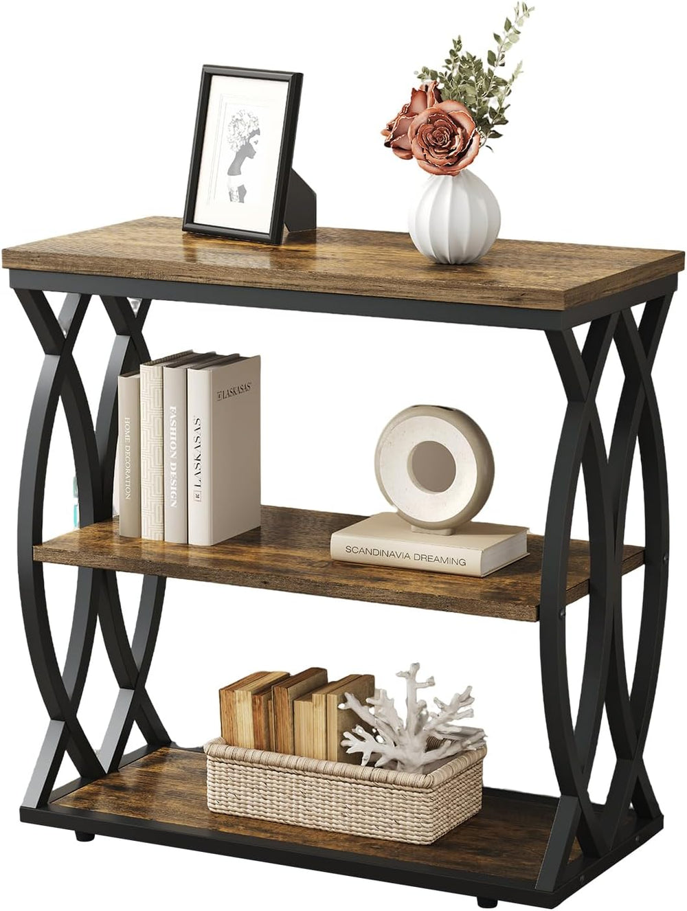 End Table, Narrow Side Table, 3-Tier End Table with Metal Frame, Living Room ...