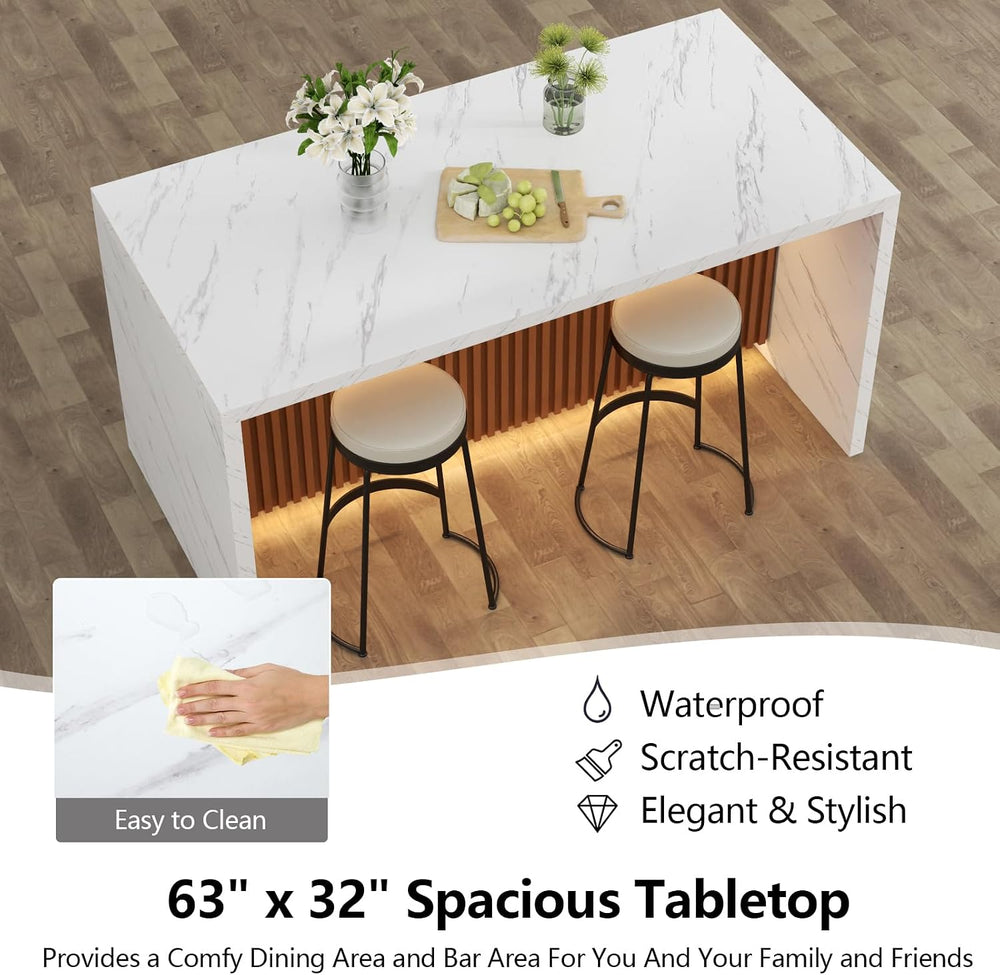 63" Large Imitation Marble Dining Table for 4-6 People,Kitchen Island Ta...