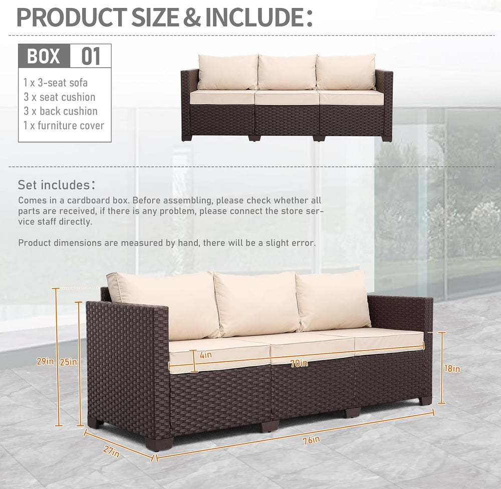 Oasishine Patio Furniture 3-seat Sofa Wicker Outdoor Furniture Outdoor Couch ...