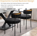 Black Boucle Dining Chairs Set of 2, Upholstered Dining Room Chairs with Black Metal Legs, Round Modern Dining Chair for Dining Room, Kitchen