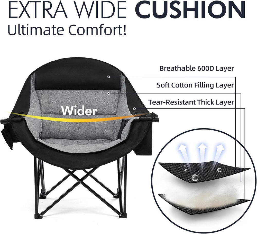 Oversized Camping Chairs for Adults - Heavy Duty Padded Outdoor Folding Lawn ...