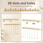 Wall Necklace Holder Hanging Jewelry Organizer 2 Pack Metal Necklace Organizer, Space-saving Jewelry Display for Necklaces & Earrings，Gold，Screws Included
